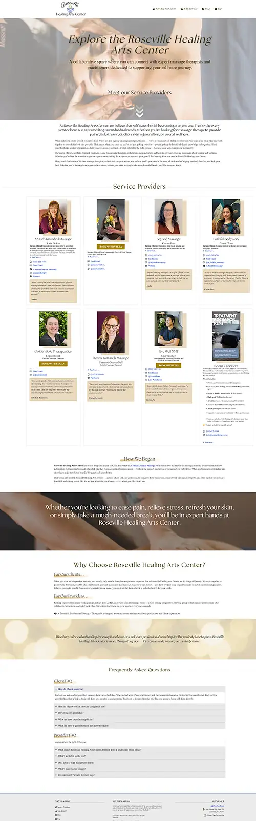 Roseville Healing Arts Center website screenshot