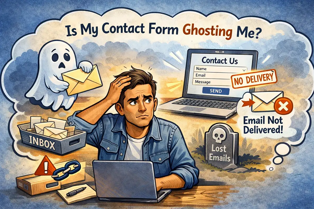 AI illustration of person thinking about where his website contact form submissions went