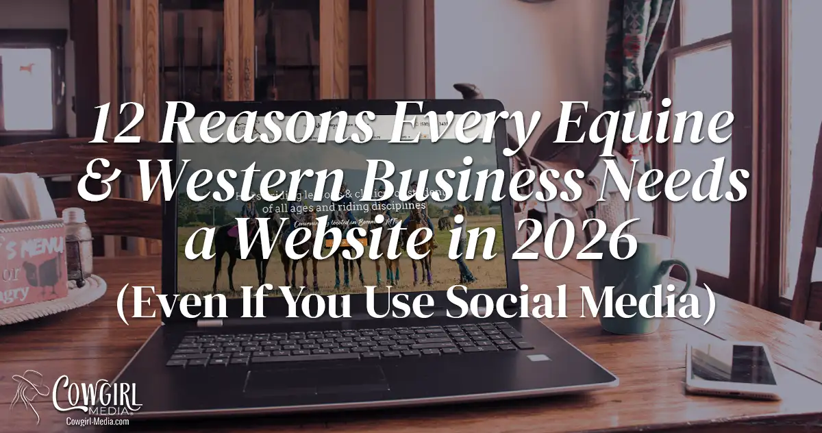 Horse training website displayed on a laptop, sitting on a dining room table with a vintage saddle in background